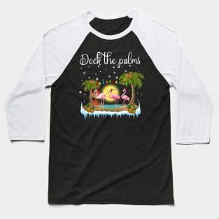 Deck the Palms Merry Flamingo Christmas Baseball T-Shirt